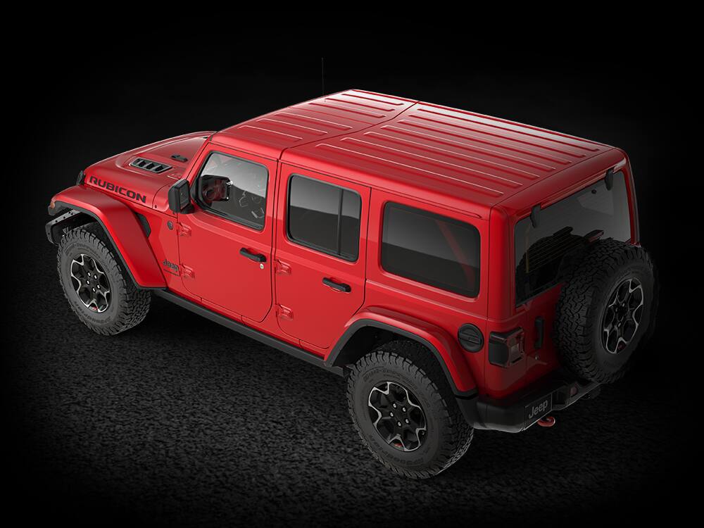 Jeep Wrangler, червоний колір, трисекційний жорсткий дах у колір кузова